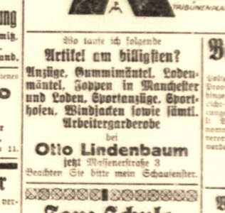 Geschäftswerbung Otto Lindenbaum 1926
