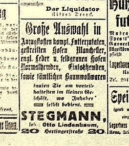 Otto Lindenbaums Geschäftswerbung von 1923